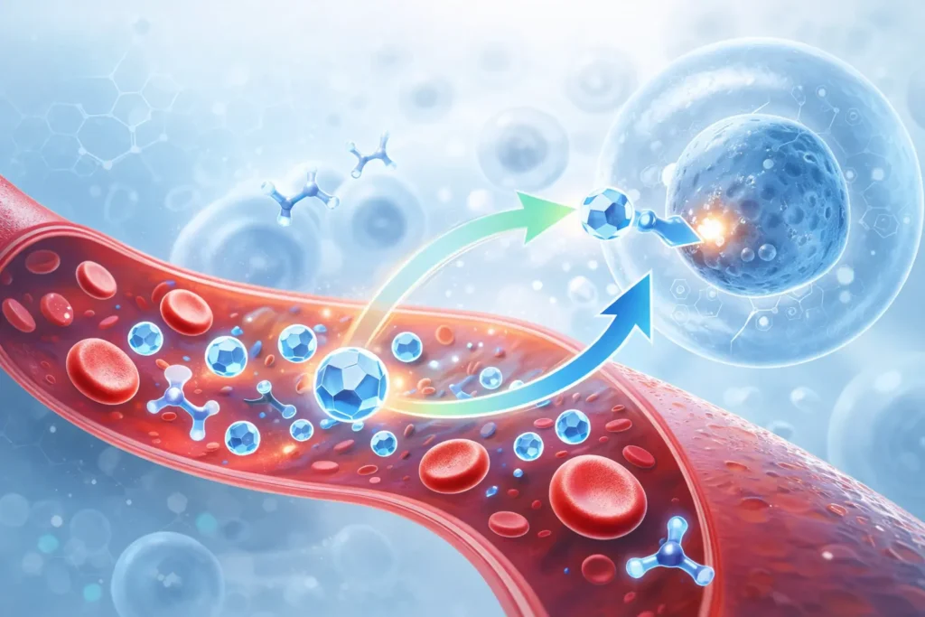 Illustration showing normal blood sugar regulation and glucose metabolism processes