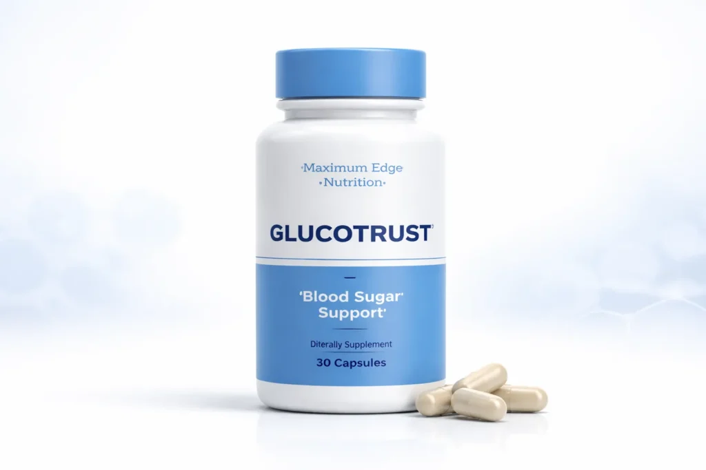 GlucoTrust dietary supplement bottle packaging shown for educational reference