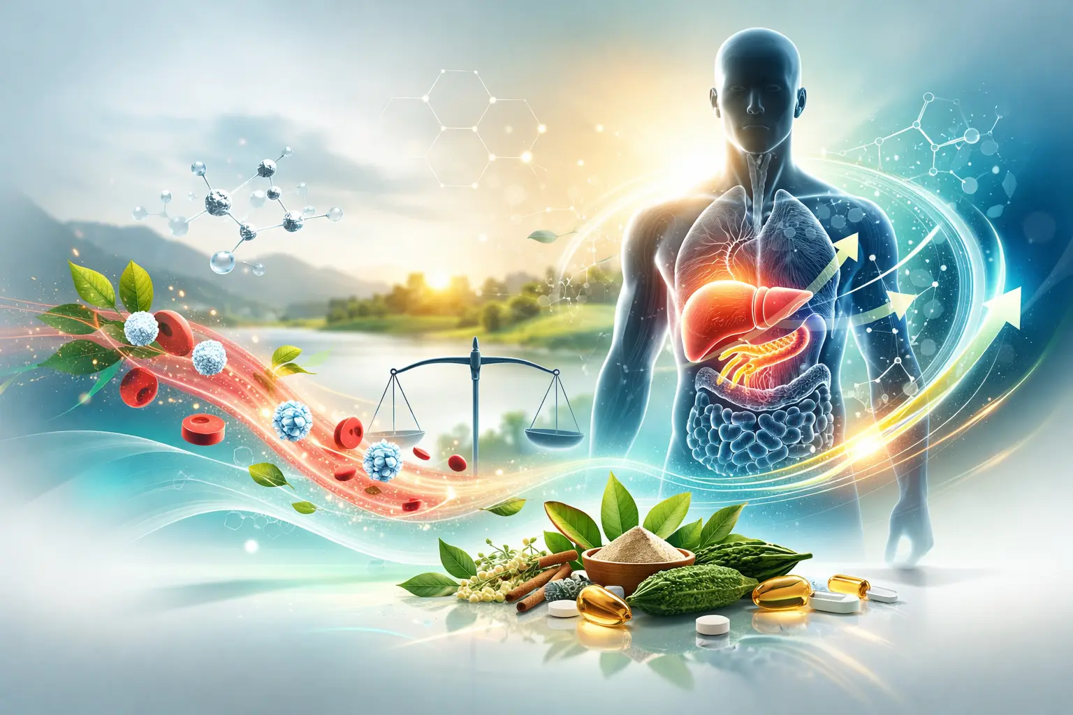 Illustration representing metabolic balance and normal blood sugar regulation processes