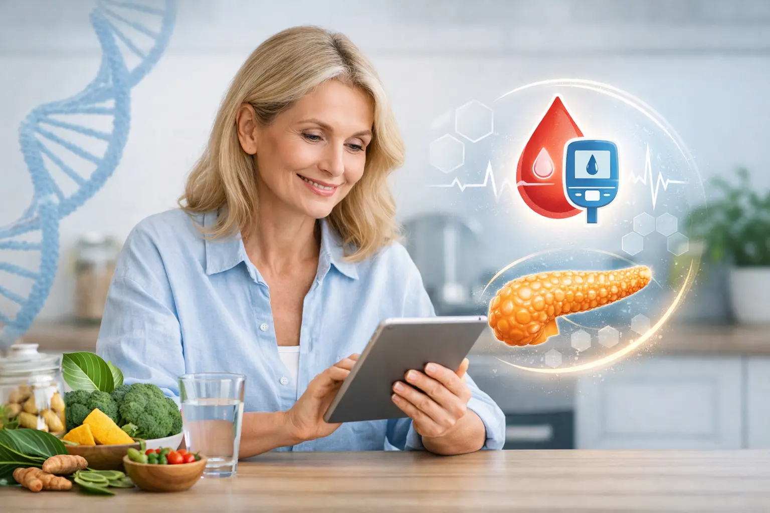Educational visual representing blood sugar support and metabolic health balance in a professional health article context
